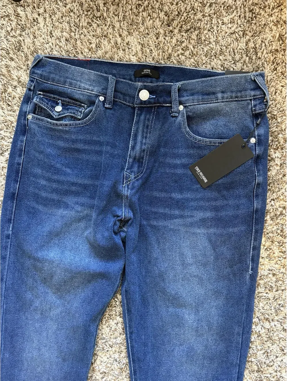 True Religion Geno Relaxed Slim Flap Jeans Men’s Size 34x32 Harmonious Wash NWT